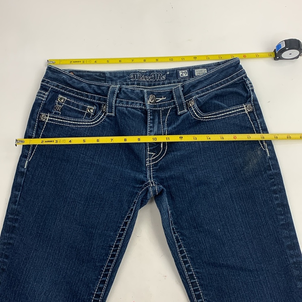 Miss Me Straight Jeans Med dark wash denim stretch Flap bling stud pockets - Picture 8 of 14